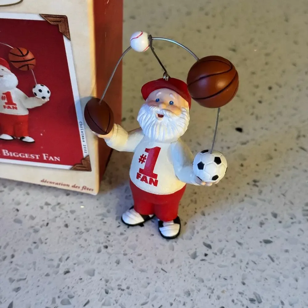 Y2K Vintage Hallmark Biggest Fan Santa Christmas Ornament Sports Keepsake